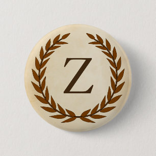 Laurel Wreath op Parchment Monogram Initiaal Z Ronde Button 5,7 Cm