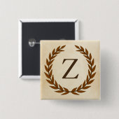 Laurel Wreath op Parchment Monogram Initiaal Z Vierkante Button 5,1 Cm (Voorkant /achterkant)