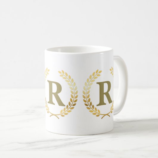 Laurel Wreath Personalized Faux Goldleaf Mok (Voorkant rechts)