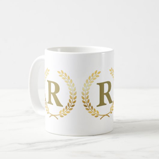 Laurel Wreath Personalized Faux Goldleaf Mok (Voorkant links)
