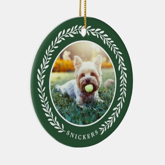 Laurel Wreath Pet Foto met Kerstmis | Groen Keramisch Ornament (Rechts)