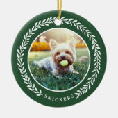 Laurel Wreath Pet Foto met Kerstmis | Groen Keramisch Ornament (Voorkant)