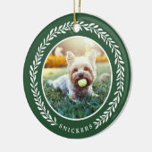 Laurel Wreath Pet Foto met Kerstmis | Groen Keramisch Ornament (Links)