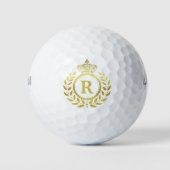 Laurel Wreath Royal Crown Faux Gold Monogram Golfballen (Voorkant)