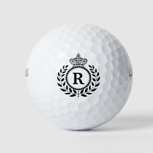 Laurel Wreath Royal Crown Monogram in zwart Golfballen (Voorkant)
