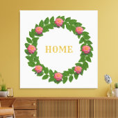Laurel Wreath & Roze Roses Canvas Afdruk (Insitu (Woonkamer))