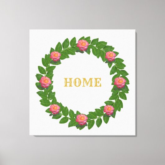 Laurel Wreath & Roze Roses Canvas Afdruk (Voorkant)