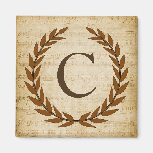Laurel Wreath Sheet Music Monogram Initiaal C Magneet (Voorkant)