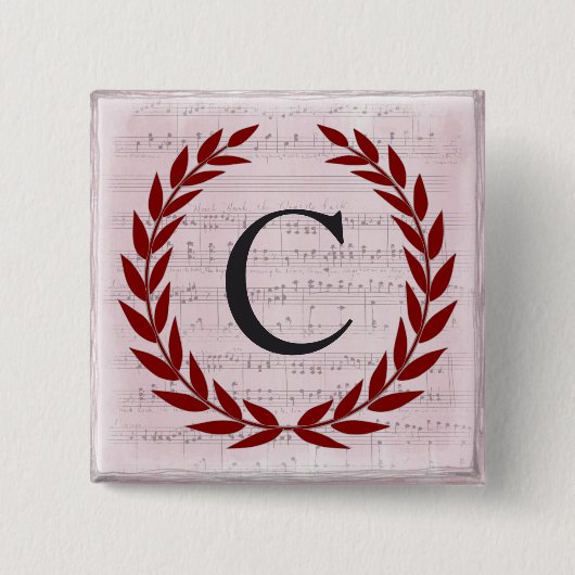 Laurel Wreath Sheet Music Monogram Initiaal C Vierkante Button 5,1 Cm (Voorkant)