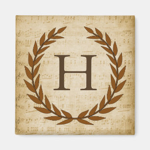 Laurel Wreath Sheet Music Monogram Initiaal H Magneet