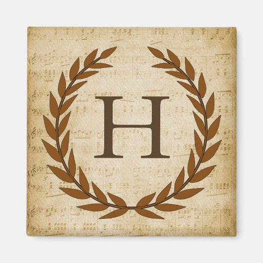 Laurel Wreath Sheet Music Monogram Initiaal H Magneet (Voorkant)