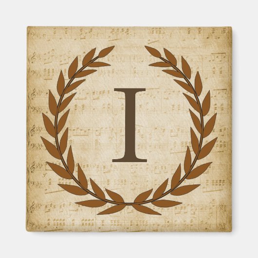 Laurel Wreath Sheet Music Monogram Initiaal I Magneet (Voorkant)