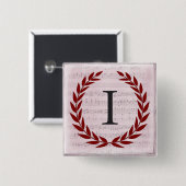 Laurel Wreath Sheet Music Monogram Initiaal I Vierkante Button 5,1 Cm (Voorkant /achterkant)