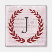 Laurel Wreath Sheet Music Monogram Initiaal J Magneet (Voorkant)