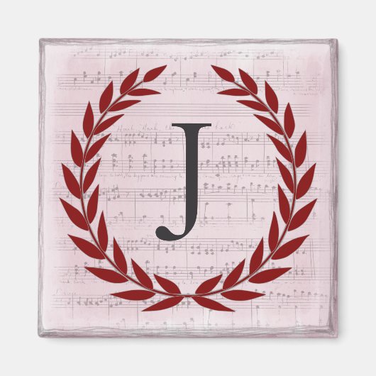 Laurel Wreath Sheet Music Monogram Initiaal J Magneet (Voorkant)
