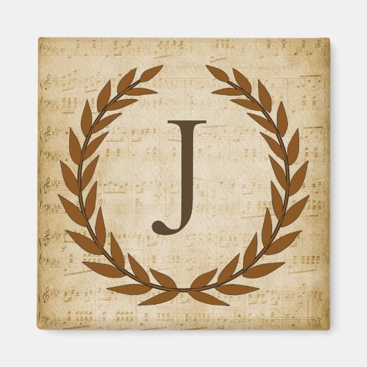 Laurel Wreath Sheet Music Monogram Initiaal J Magneet (Voorkant)