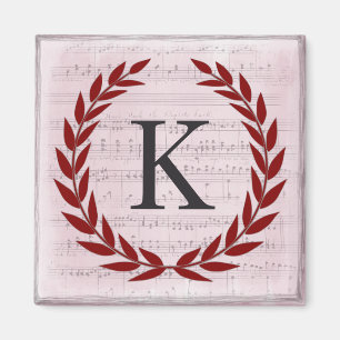 Laurel Wreath Sheet Music Monogram Initiaal K Magneet