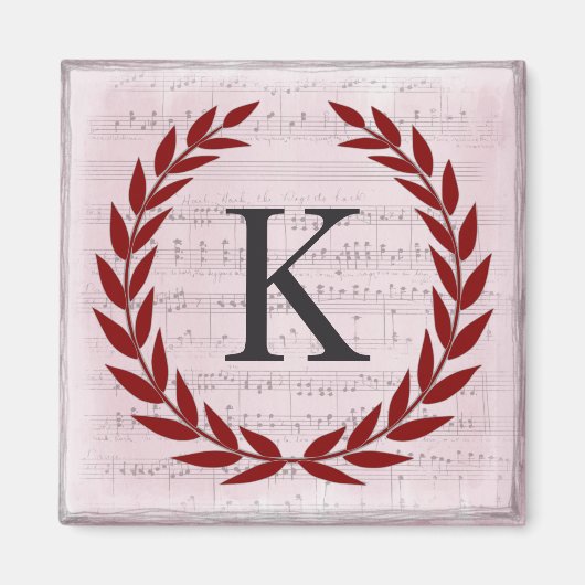 Laurel Wreath Sheet Music Monogram Initiaal K Magneet (Voorkant)