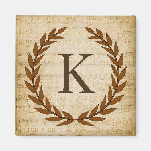 Laurel Wreath Sheet Music Monogram Initiaal K Magneet (Voorkant)