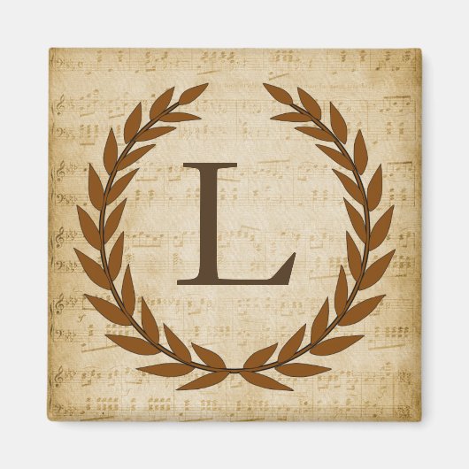 Laurel Wreath Sheet Music Monogram Initiaal L Magneet (Voorkant)