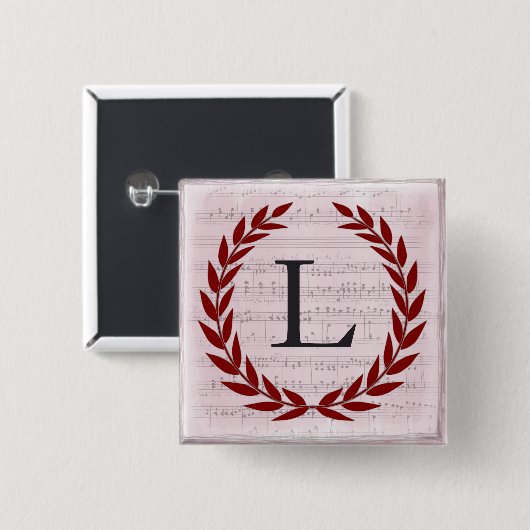 Laurel Wreath Sheet Music Monogram Initiaal L Vierkante Button 5,1 Cm (Voorkant /achterkant)
