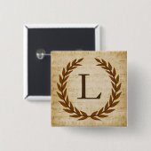 Laurel Wreath Sheet Music Monogram Initiaal L Vierkante Button 5,1 Cm (Voorkant /achterkant)