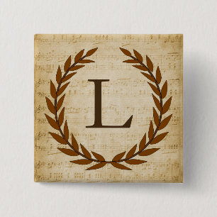 Laurel Wreath Sheet Music Monogram Initiaal L Vierkante Button 5,1 Cm