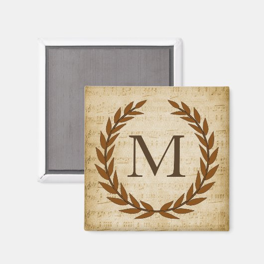 Laurel Wreath Sheet Music Monogram Initiaal M Magneet (Voorkant / Achterkant)