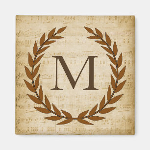Laurel Wreath Sheet Music Monogram Initiaal M Magneet