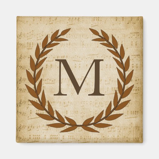 Laurel Wreath Sheet Music Monogram Initiaal M Magneet (Voorkant)
