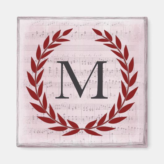 Laurel Wreath Sheet Music Monogram Initiaal M Magneet (Voorkant)