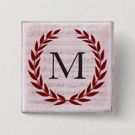 Laurel Wreath Sheet Music Monogram Initiaal M Vierkante Button 5,1 Cm