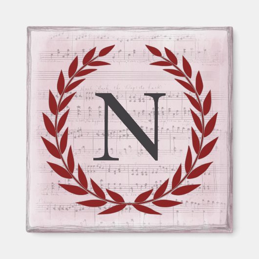 Laurel Wreath Sheet Music Monogram Initiaal N Magneet (Voorkant)
