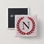 Laurel Wreath Sheet Music Monogram Initiaal N Vierkante Button 5,1 Cm (Voorkant /achterkant)