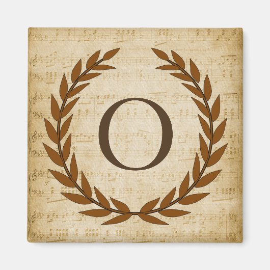 Laurel Wreath Sheet Music Monogram Initiaal O Magneet (Voorkant)