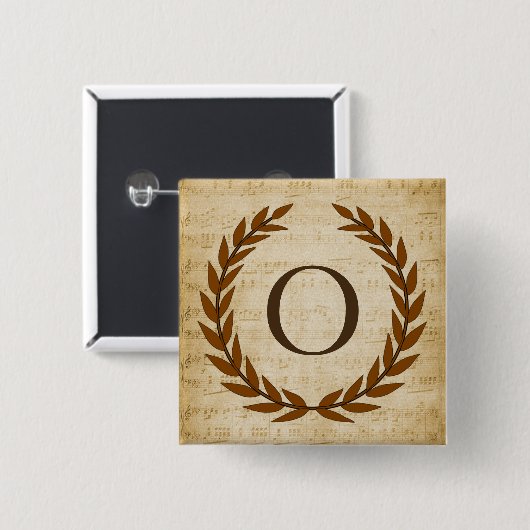Laurel Wreath Sheet Music Monogram Initiaal O Vierkante Button 5,1 Cm (Voorkant /achterkant)