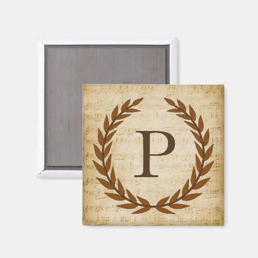 Laurel Wreath Sheet Music Monogram Initiaal P Magneet (Voorkant / Achterkant)