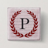 Laurel Wreath Sheet Music Monogram Initiaal P Vierkante Button 5,1 Cm (Voorkant)