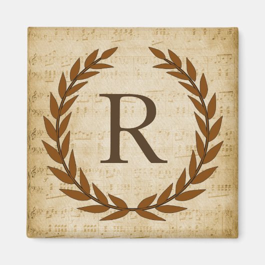 Laurel Wreath Sheet Music Monogram Initiaal R Magneet (Voorkant)