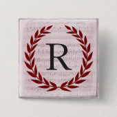 Laurel Wreath Sheet Music Monogram Initiaal R Vierkante Button 5,1 Cm (Voorkant)