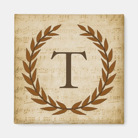 Laurel Wreath Sheet Music Monogram Initiaal T Magneet (Voorkant)