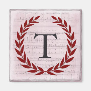 Laurel Wreath Sheet Music Monogram Initiaal T Magneet