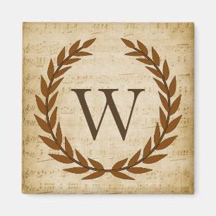 Laurel Wreath Sheet Music Monogram Initiaal W Magneet