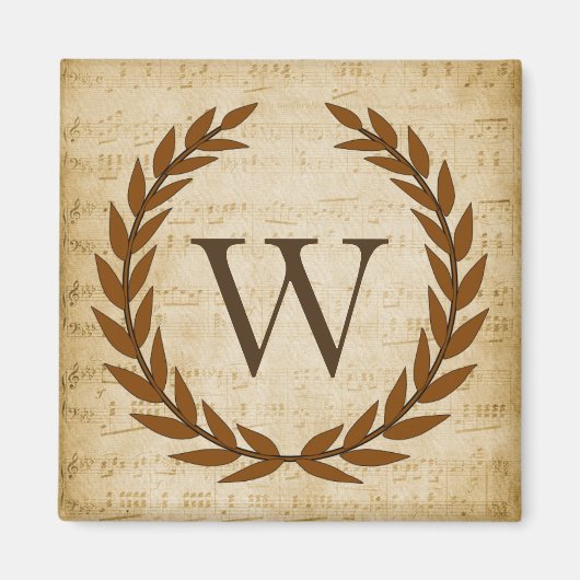 Laurel Wreath Sheet Music Monogram Initiaal W Magneet (Voorkant)