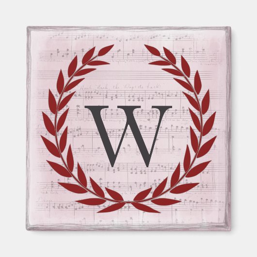 Laurel Wreath Sheet Music Monogram Initiaal W Magneet (Voorkant)