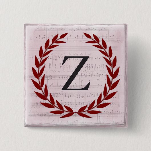 Laurel Wreath Sheet Music Monogram Initiaal Z Vierkante Button 5,1 Cm (Voorkant)