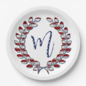 Laurel Wreath Stars en Stripes Monogram M Papieren Bordje (Voorkant)