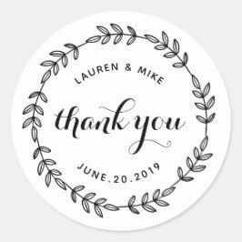 Laurel Wreath Trouwgunst Dank u Ronde Sticker