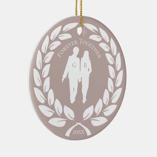 Laurel Wreath Wedding Couple Roos Gold Monogrammed Keramisch Ornament (Rechts)