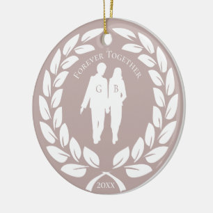 Laurel Wreath Wedding Couple Roos Gold Monogrammed Keramisch Ornament